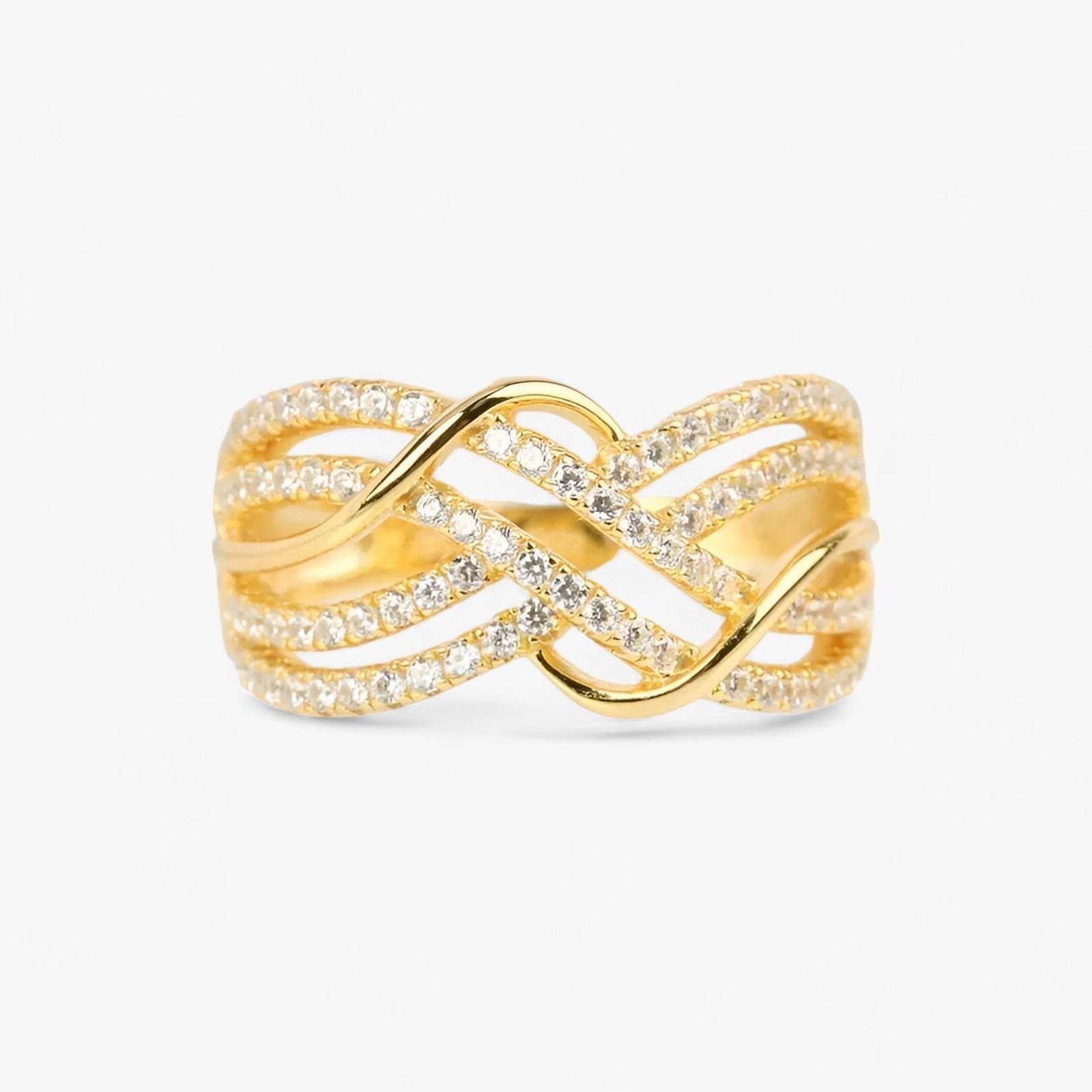 Emilia | Eleganti Anelli Incrociati Dorati in Design a Bande Multiplo Stiloso - 10 - All Compatible Brass cubic zirconia fashion Geometric Huitan Mainland China Prong Setting Q207 Rings TRENDY WEDDING Wedding Bands Women Zhejiang - Concept Palermo