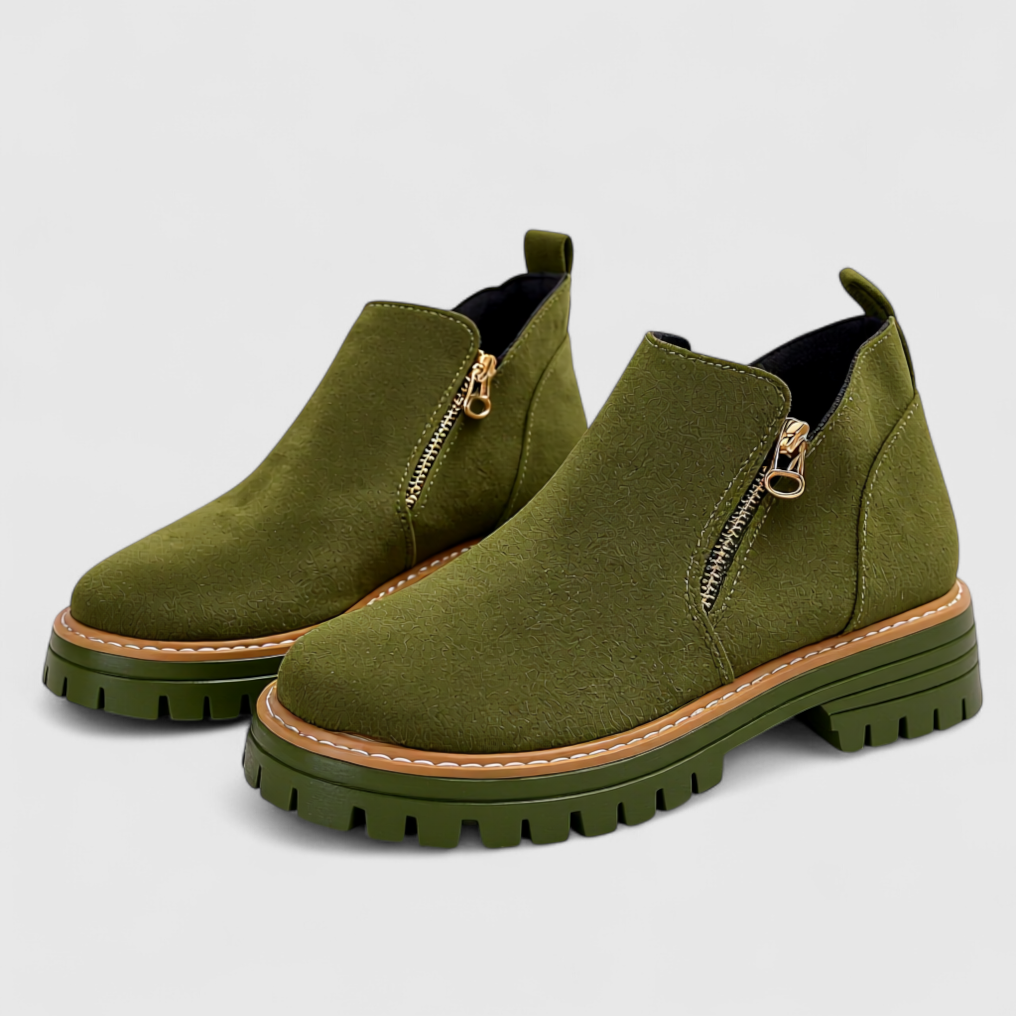 Adie | Stivaletti Donna con Punta Rotonda e Cerniera - Verde - calzature femminili chiusura cerniera comfort design ergonomico impermeabile moda donna punta rotonda soletta antiscivolo stile stile versatile stivaletti donna tacco quadrato - Concept Palermo