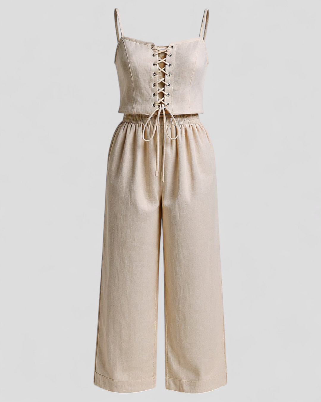 Alina | Set Elegante in Poliestere per Donna - Albicocca - abbigliamento traspirante abito confort completo elegante design raffinato moda femminile modo chic outfit estivo pantaloni ampi set lino donna stile casual - Concept Palermo