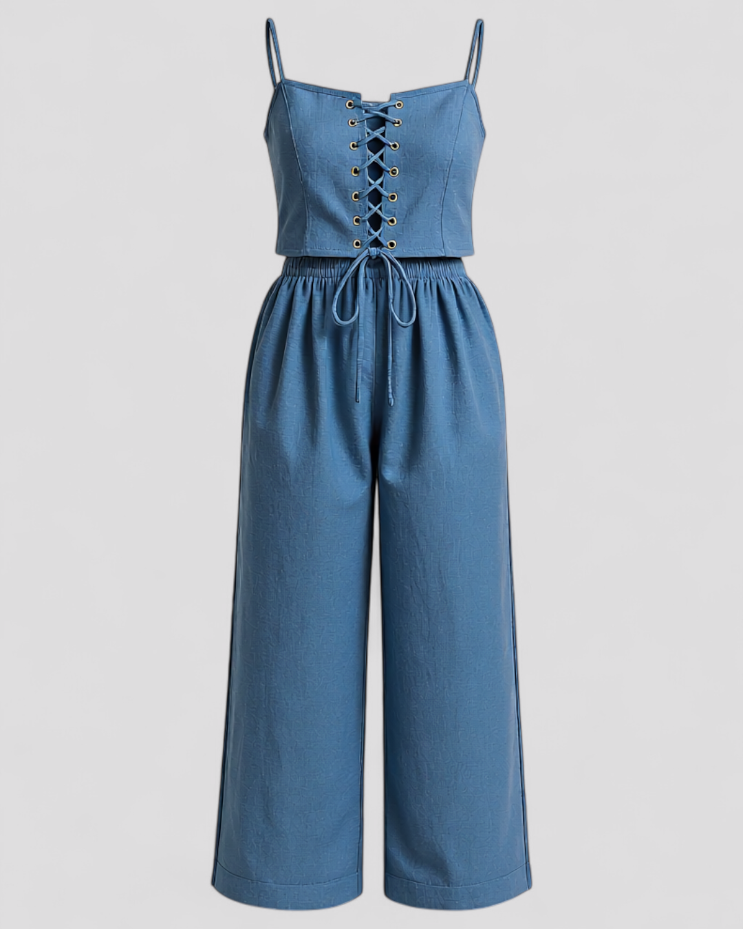 Alina | Set Elegante in Poliestere per Donna - Blu - abbigliamento traspirante abito confort completo elegante design raffinato moda femminile modo chic outfit estivo pantaloni ampi set lino donna stile casual - Concept Palermo