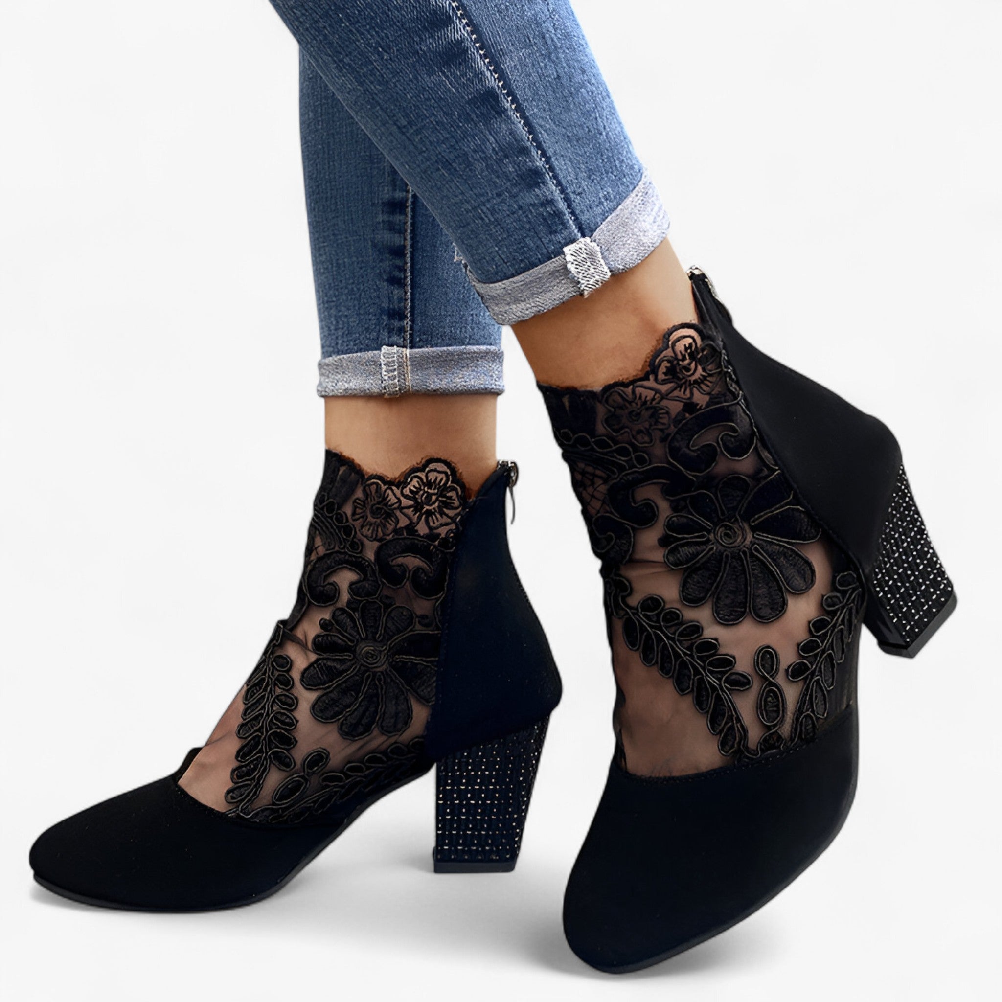 Josefine | Tacchi con rete in pizzo – Eleganza e stile delicato - Nero - - Concept Palermo