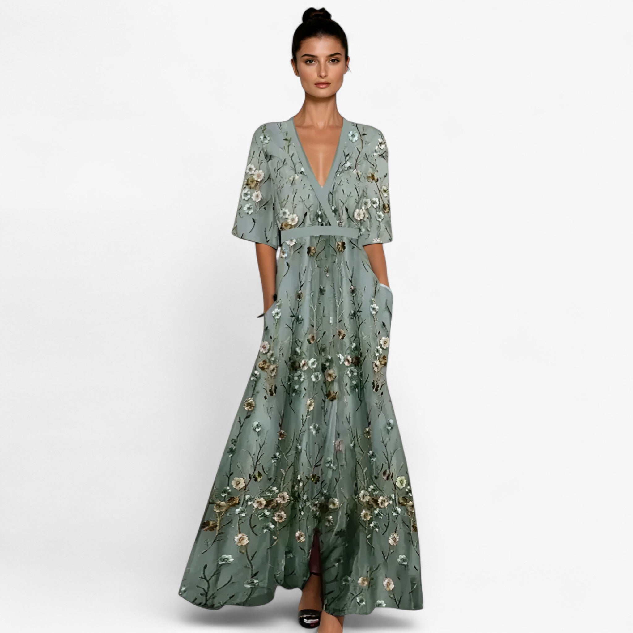 Sereya | Abito Lungo Floreale – Eleganza Fluttuante per Ogni Occasione - 2XL - AbitoDaEvento EleganzaSenzaSforzo VestitoConStampaFloreale - Concept Palermo