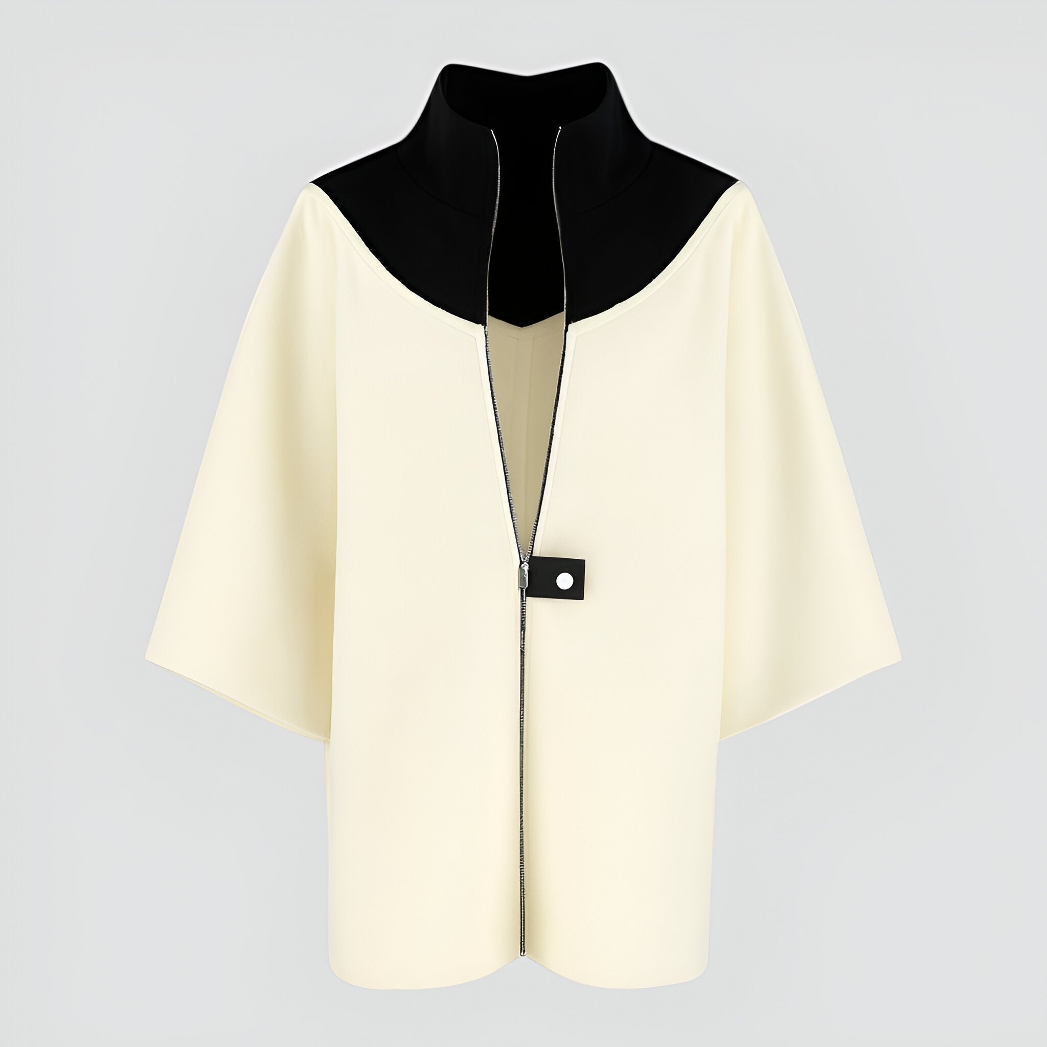 Elena | Cappotto donna in lana con zip - Bianco - Mode féminine Veste avec zip Veste bicolore Veste casual chic Veste col montant Élégante et confortable - Concept Palermo